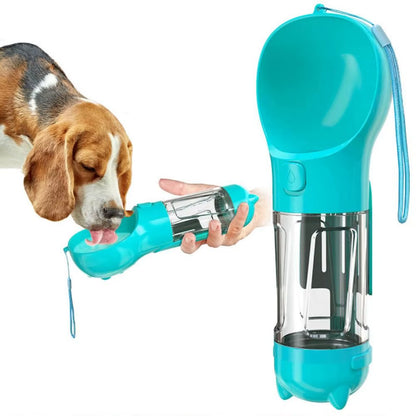 3-in-1 Dog Travel Bottle – Water, Food & Waste Bag Dispenser (Leak-Proof & Portable)