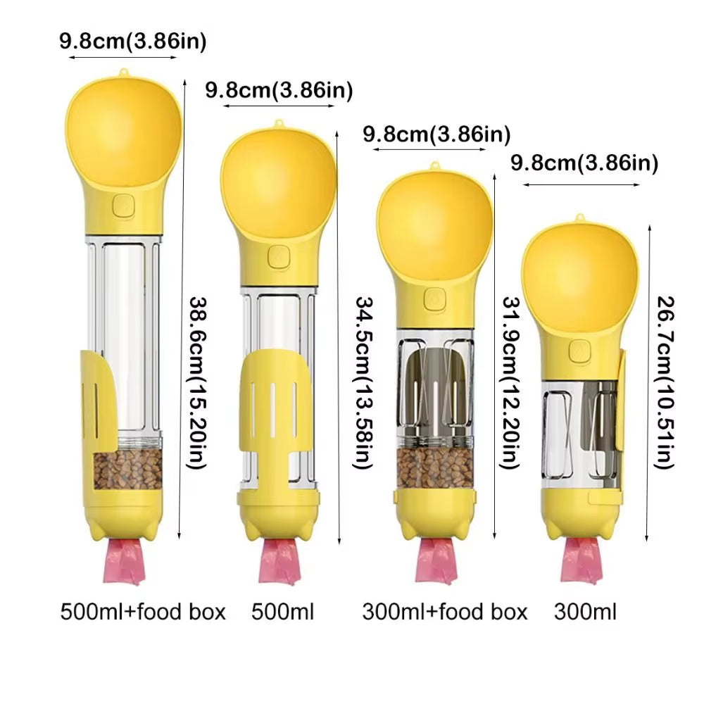 3-in-1 Dog Travel Bottle – Water, Food & Waste Bag Dispenser (Leak-Proof & Portable)